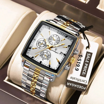POEDAGAR Luxury Chronograph Men's Watch - Waterproof, Luminous, Stainless Steel, Sporty Design