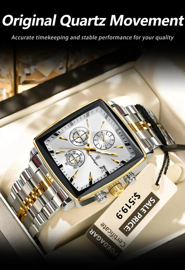 POEDAGAR Luxury Chronograph Men's Watch - Waterproof, Luminous, Stainless Steel, Sporty Design
