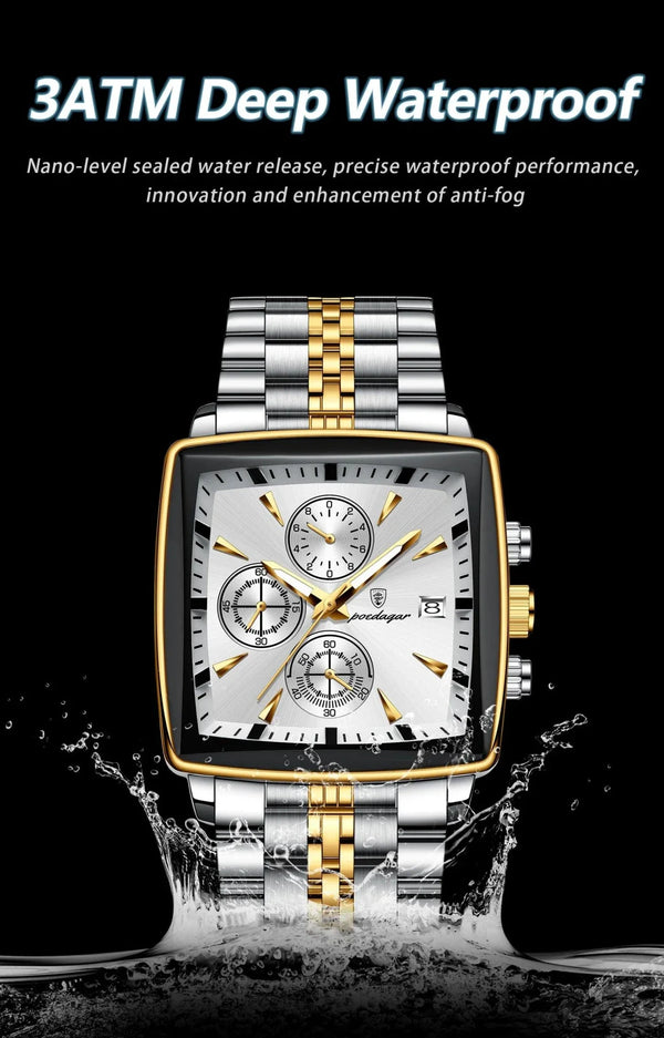 POEDAGAR Luxury Chronograph Men's Watch - Waterproof, Luminous, Stainless Steel, Sporty Design