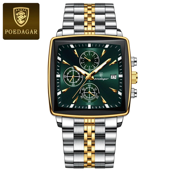 POEDAGAR Luxury Chronograph Men's Watch - Waterproof, Luminous, Stainless Steel, Sporty Design
