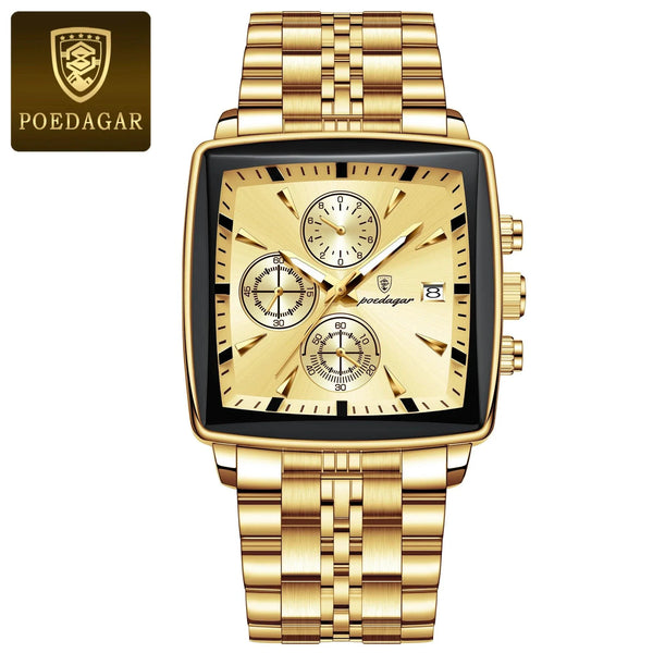 POEDAGAR Luxury Chronograph Men's Watch - Waterproof, Luminous, Stainless Steel, Sporty Design