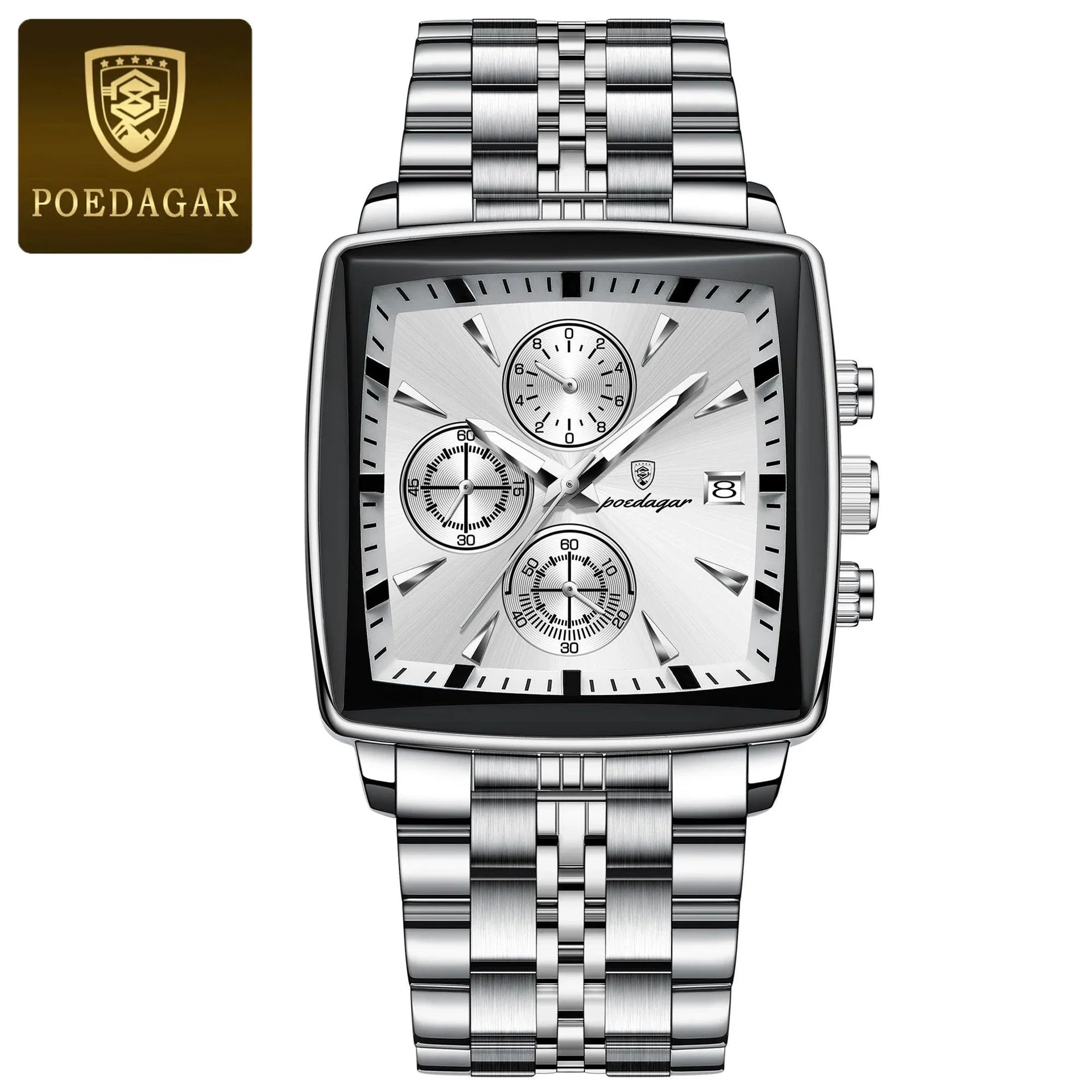 POEDAGAR Luxury Chronograph Men's Watch - Waterproof, Luminous, Stainless Steel, Sporty Design