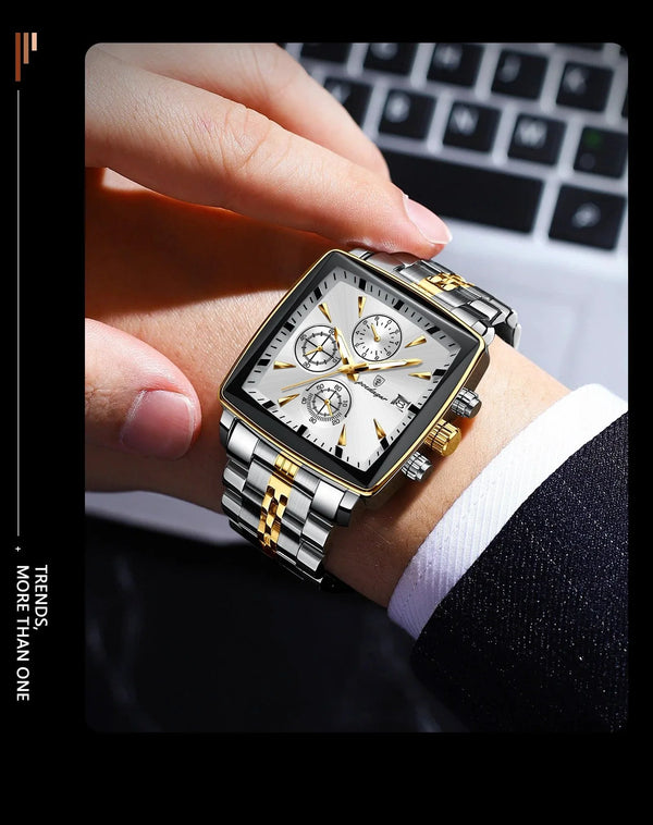 POEDAGAR Luxury Chronograph Men's Watch - Waterproof, Luminous, Stainless Steel, Sporty Design