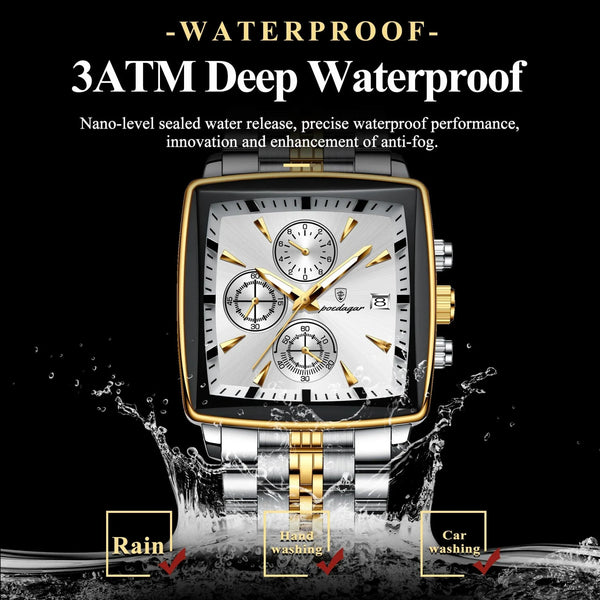 POEDAGAR Luxury Chronograph Men's Watch - Waterproof, Luminous, Stainless Steel, Sporty Design