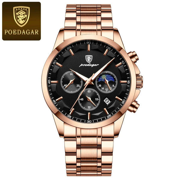 POEDAGAR Luxury Men's Chronograph Watch - Waterproof, Luminous, Leather Strap