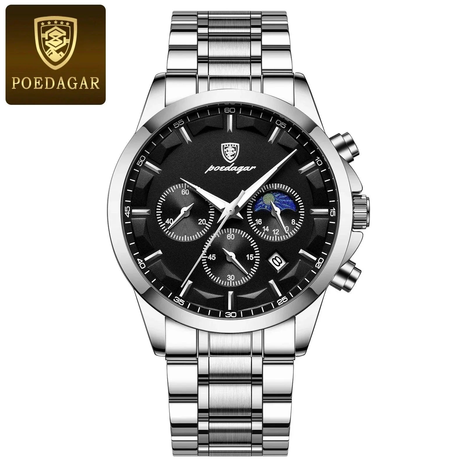 POEDAGAR Luxury Men's Chronograph Watch - Waterproof, Luminous, Leather Strap