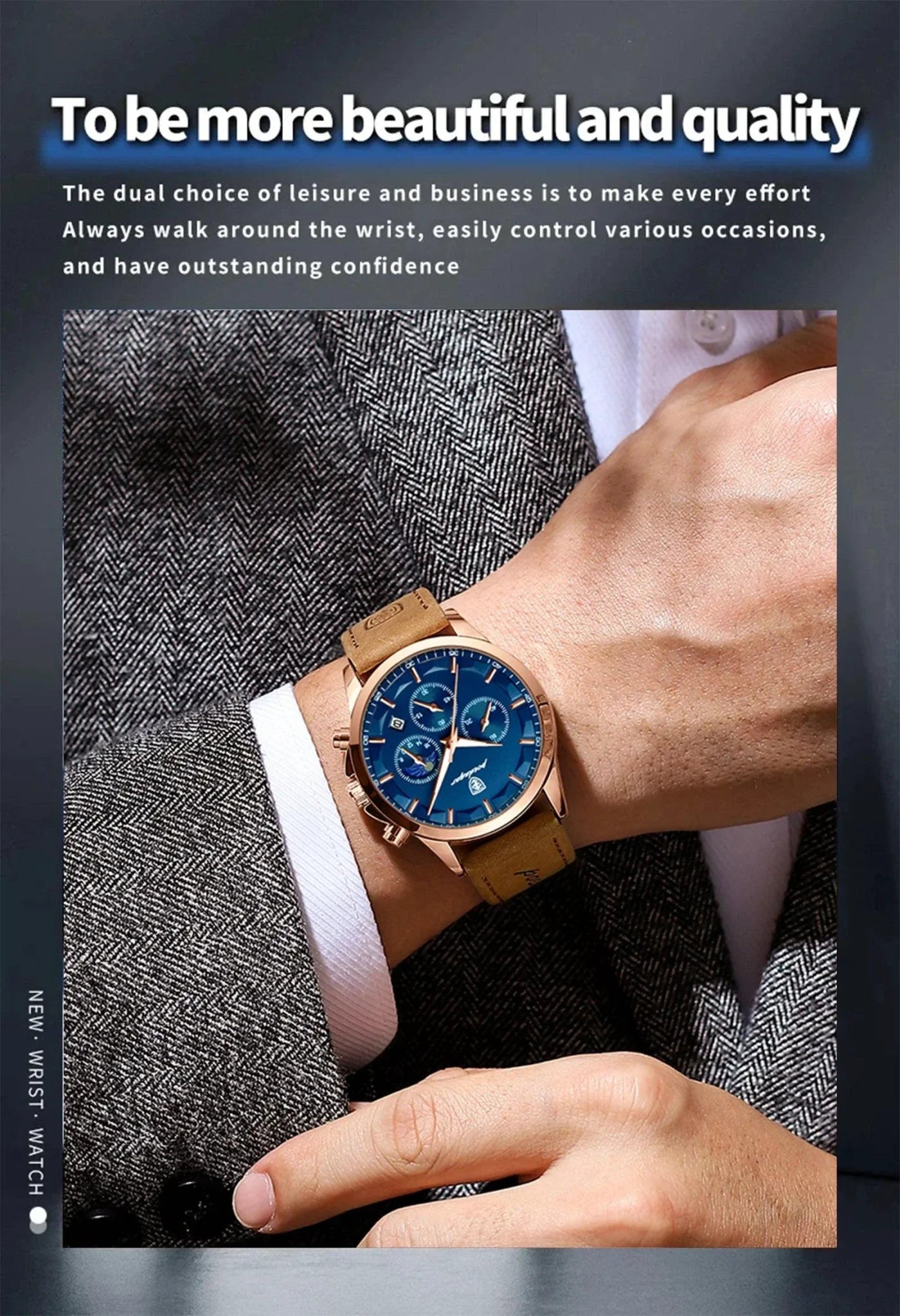 POEDAGAR Luxury Men's Chronograph Watch - Waterproof, Luminous, Leather Strap