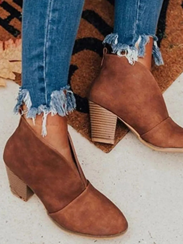 Point Toe Chunky Heeled Ankle Boots