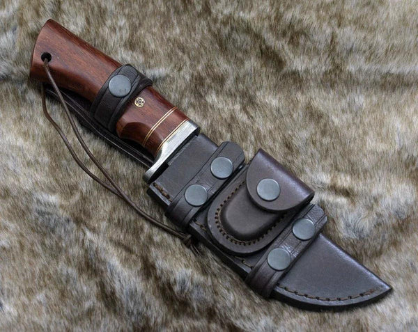 Polaris Damascus Hunting Knife with Exotic Red Heart Wood Handle - Gifts for You 'n Me