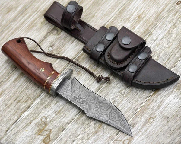 Polaris Damascus Hunting Knife with Exotic Red Heart Wood Handle - Gifts for You 'n Me