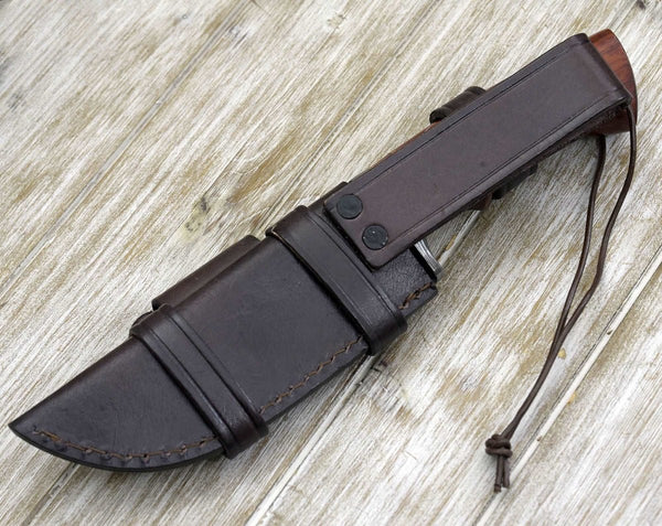 Polaris Damascus Hunting Knife with Exotic Red Heart Wood Handle