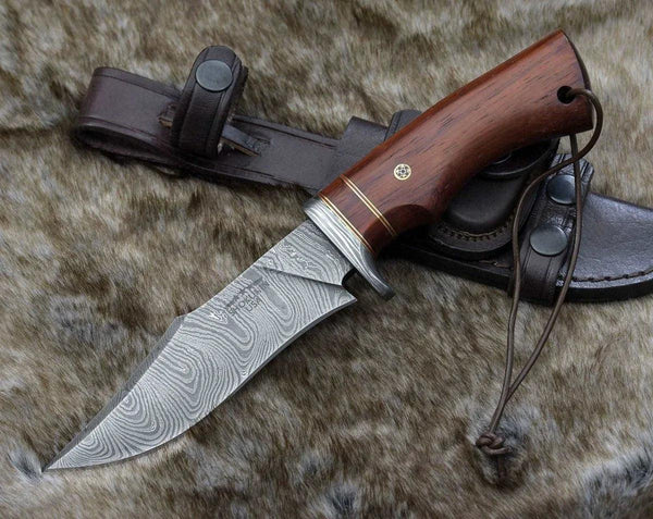 Polaris Damascus Hunting Knife with Exotic Red Heart Wood Handle - Gifts for You 'n Me