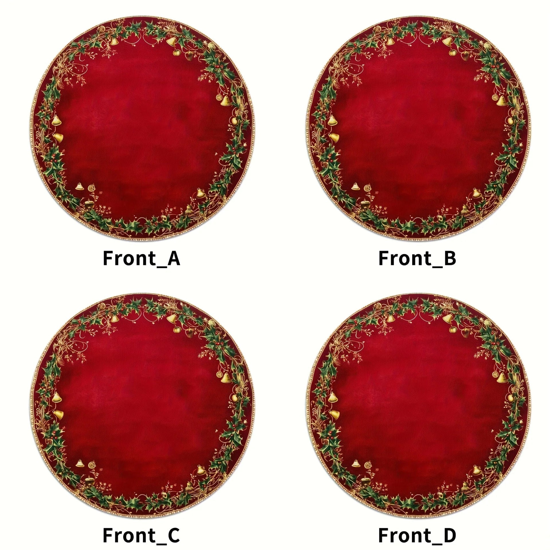 Polyester Placemats 4pcs Red & Golden 38.1cm Round Table Mats with Leaf Pattern