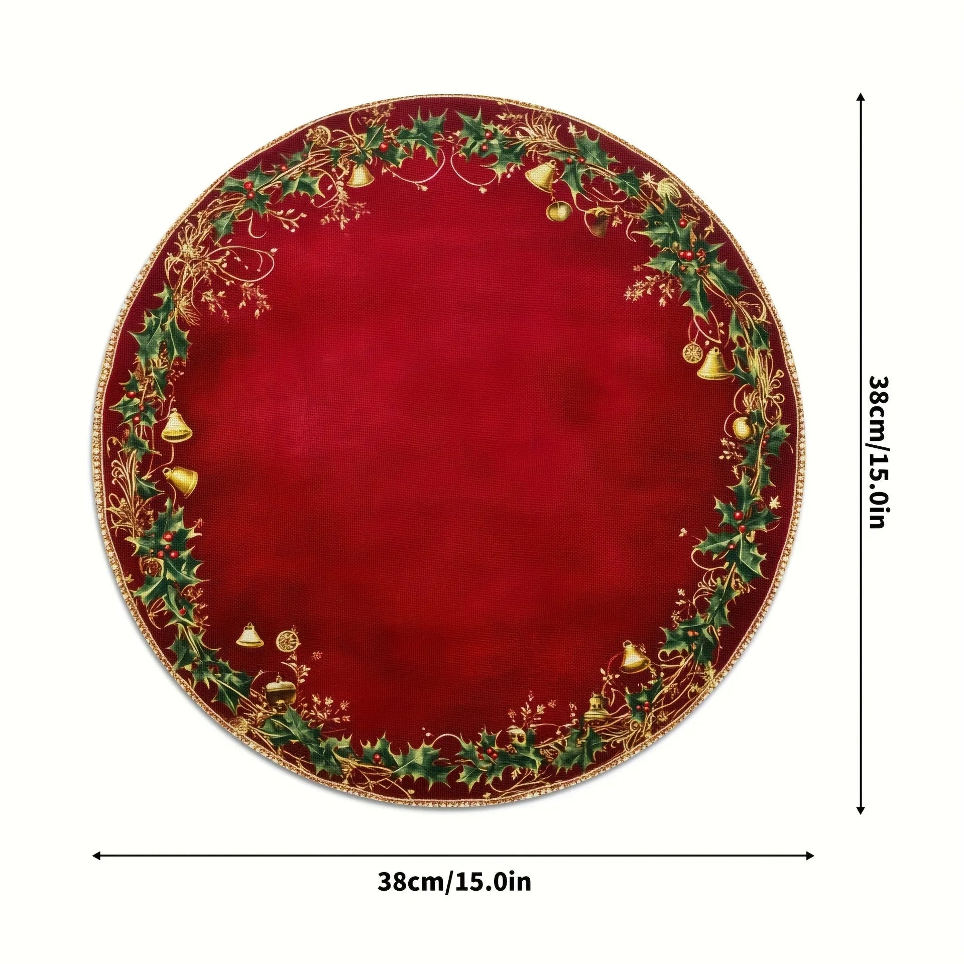 Polyester Placemats 4pcs Red & Golden 38.1cm Round Table Mats with Leaf Pattern