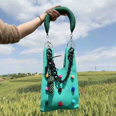 Pomponette Knited Clutch Bag, Dopamine Whimsical Cute Shopper Bag