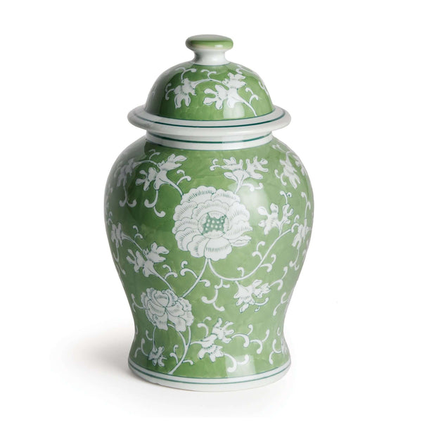 Porcelain Green Chinoiserie Lotus Ginger Jar with Lid