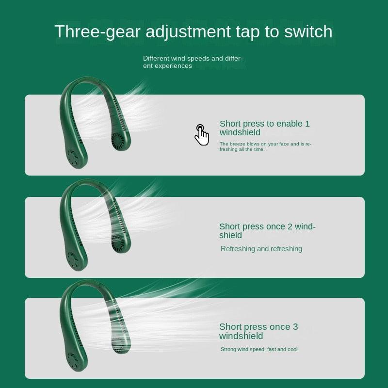 Portable Bladeless Neck Fan Adjustment Wearable Personal Cooling Fan for Traveling Upgrade 360° Neck Fan Air Outlet for Indoor Outdoor Travel Mini Hanging Fan without Blades USB Rechargeable Outdoor Fan