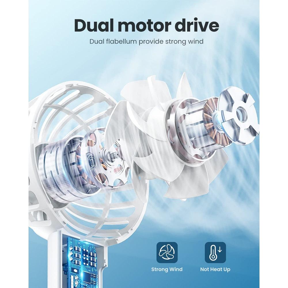 Portable Fan Mini Handheld Fan USB Rechargeable 3 Speed Personal Handheld Small Pocket Fan with Base for Indoor Outdoor Handheld Fan Mini Portable Fan Rechargeable Battery Fan Cute Design 3 Speed Dual Motors Personal Small Desk Fan with Base
