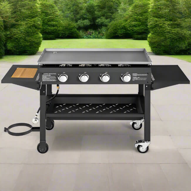 Portable Outdoor 4 Burner Propane Flat Top Gas Grill W/ Wheels, 60K BTU (96266104)
