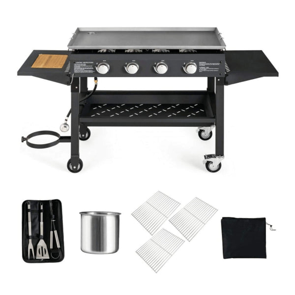 Portable Outdoor 4 Burner Propane Flat Top Gas Grill W/ Wheels, 60K BTU (SAK66104)