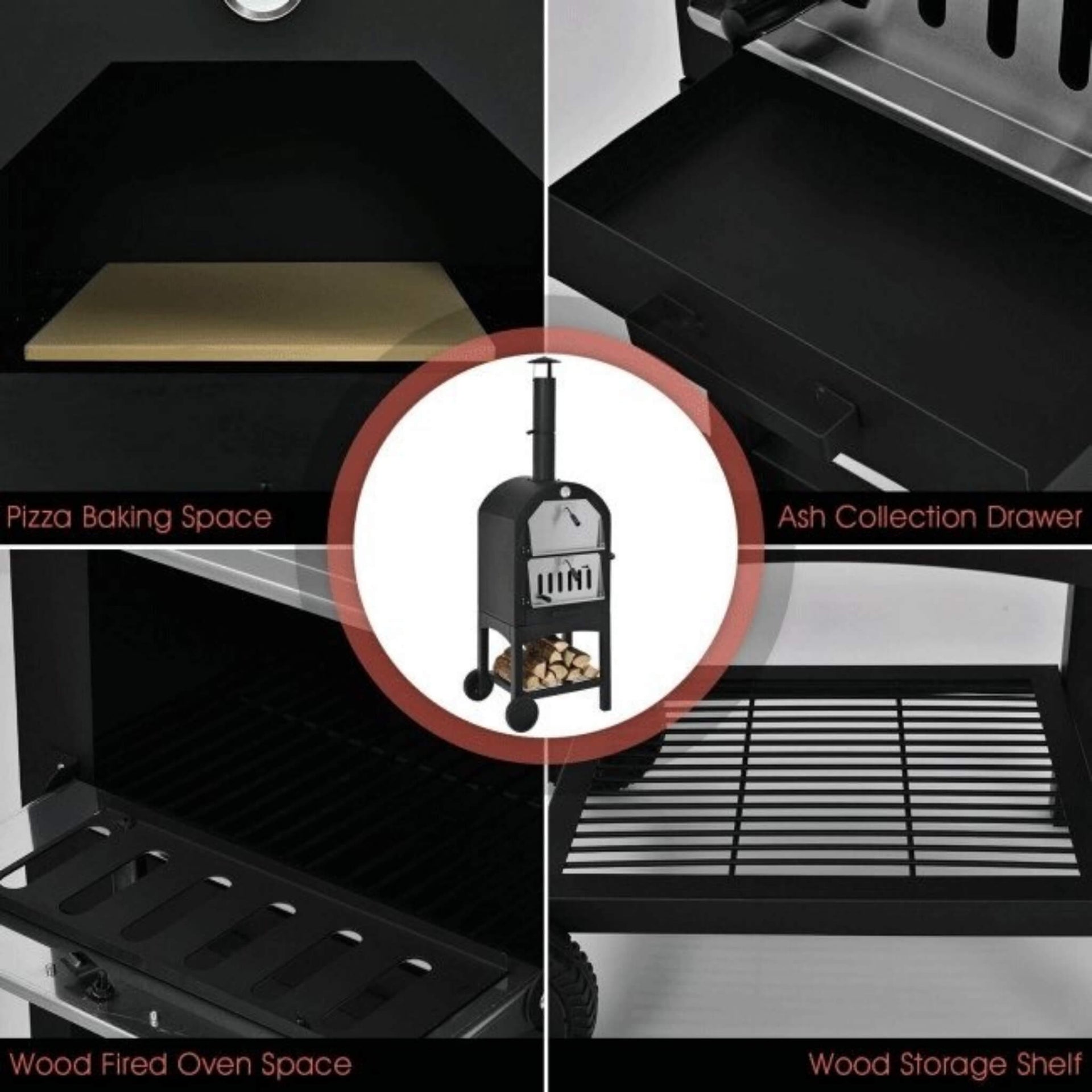 Portable Outdoor Wood Fired Pizza Oven W/ Pizza Stone & Waterproof Cover (SAK82635)