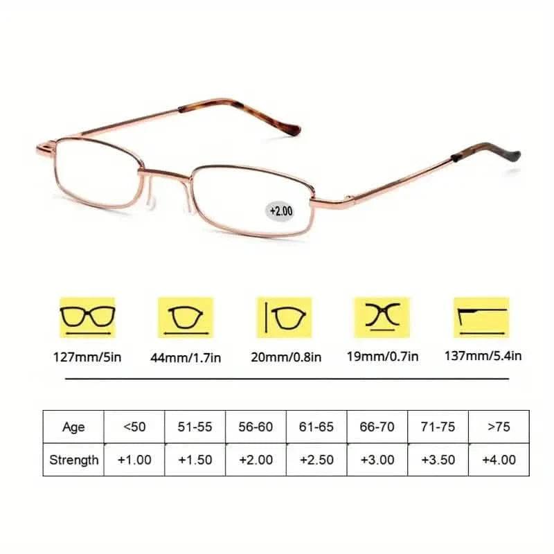 Portable Presbyopia Reading Glasses with Pen Tube Case - Unisex, Metal Frame, Spring Hinge, +1.00~+4.00, Plastic Lens