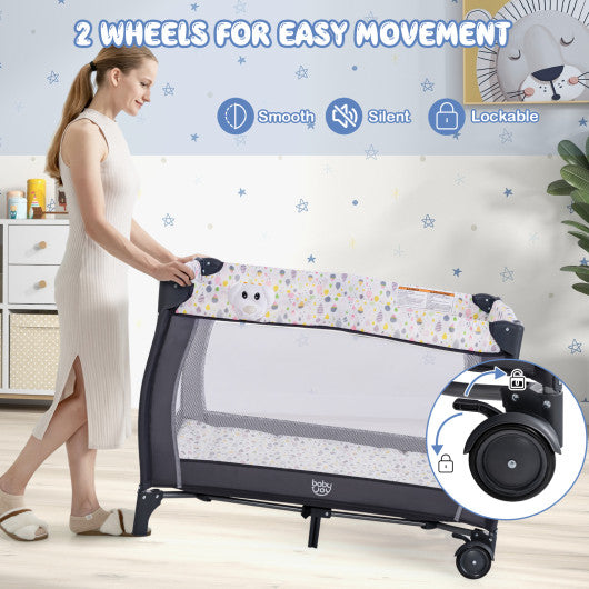 Portable Baby Playard with Changing Table Bassinet and Music Box-Multicolor