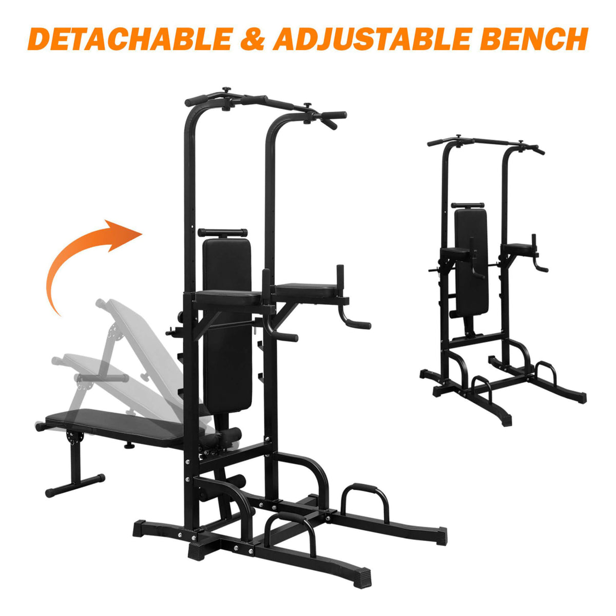 Power Tower Heavy-Duty Multi-Functional Dip Station With Bench, Pull Up Bar, And Adjustable Height For Home Gyms (SAK64327)