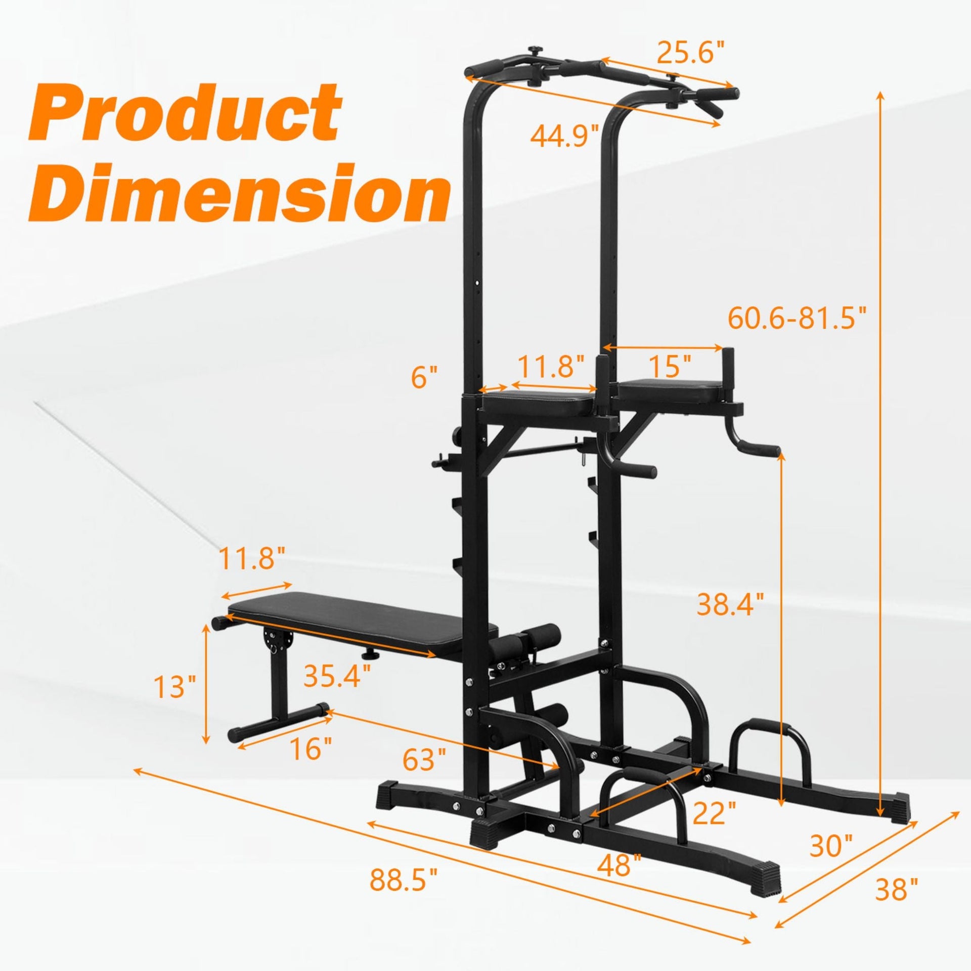 Power Tower Heavy-Duty Multi-Functional Dip Station With Bench, Pull Up Bar, And Adjustable Height For Home Gyms (SAK64327)