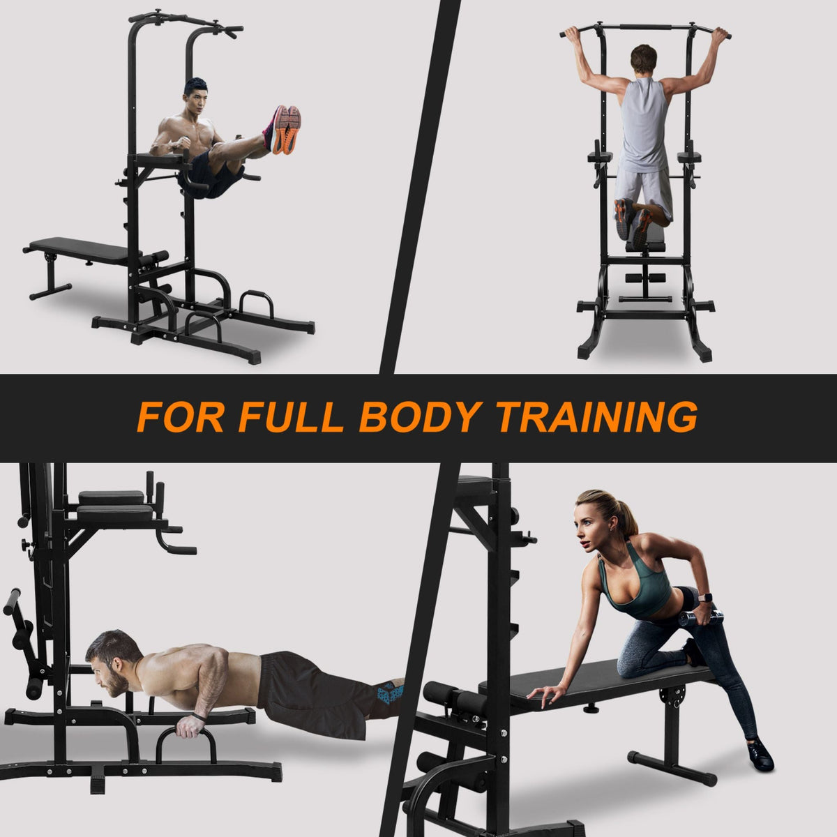 Power Tower Heavy-Duty Multi-Functional Dip Station With Bench, Pull Up Bar, And Adjustable Height For Home Gyms (SAK64327)