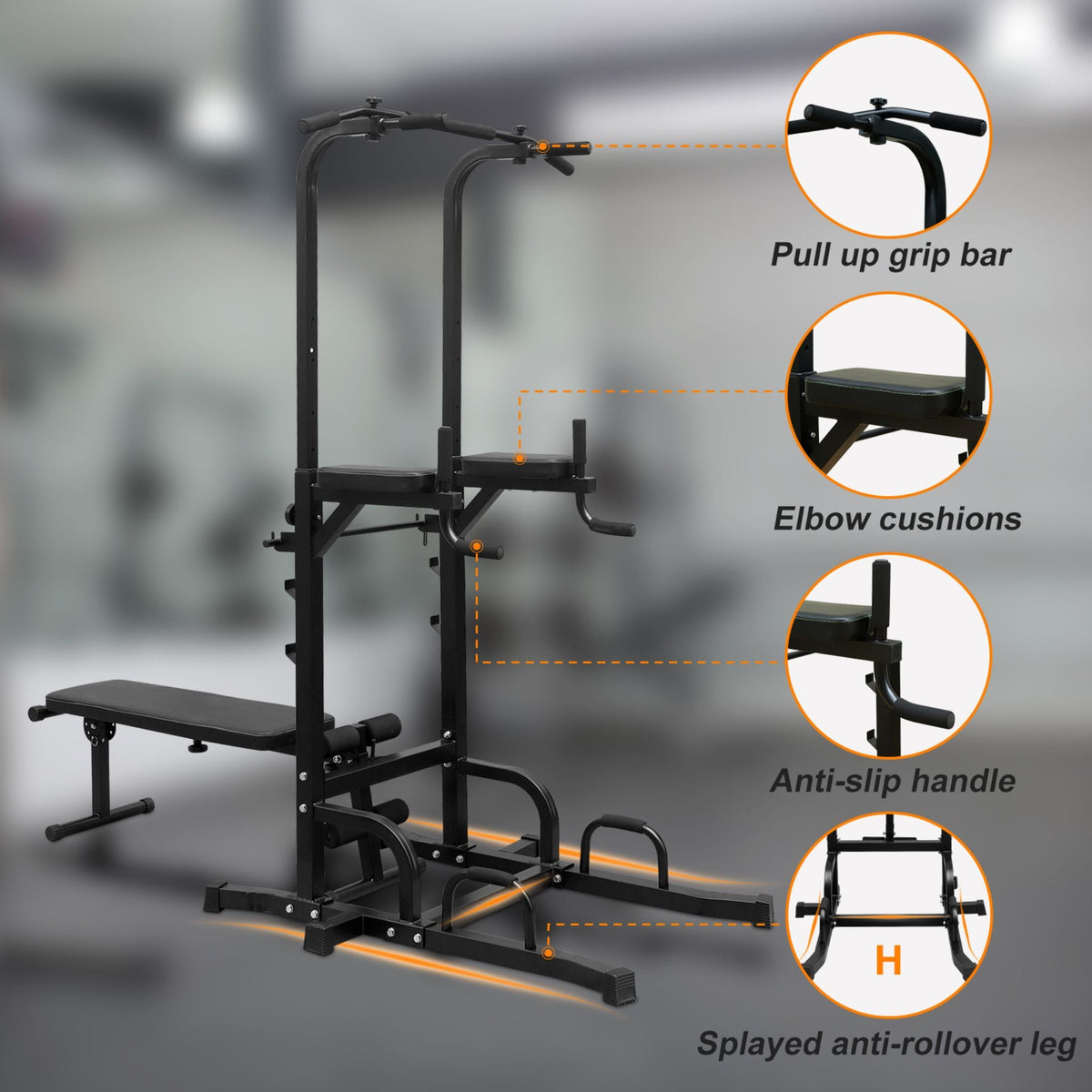 Power Tower Heavy-Duty Multi-Functional Dip Station With Bench, Pull Up Bar, And Adjustable Height For Home Gyms (SAK64327)
