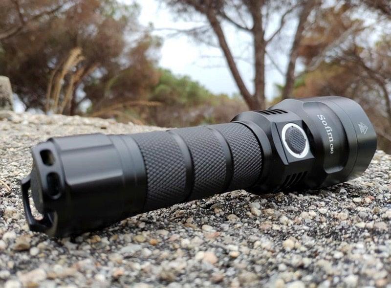 Powerful Flashlight Rechargeable Waterproof Searchlight Powerful Long Beam Distance LED Super Bright Flashlight Cree Torch with  Ramping Indicator USB Charger Super Bright Torch Best For Hiking Hunting Camping Outdoor Sport