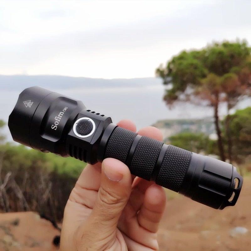 Powerful Flashlight Rechargeable Waterproof Searchlight Powerful Long Beam Distance LED Super Bright Flashlight Cree Torch with  Ramping Indicator USB Charger Super Bright Torch Best For Hiking Hunting Camping Outdoor Sport