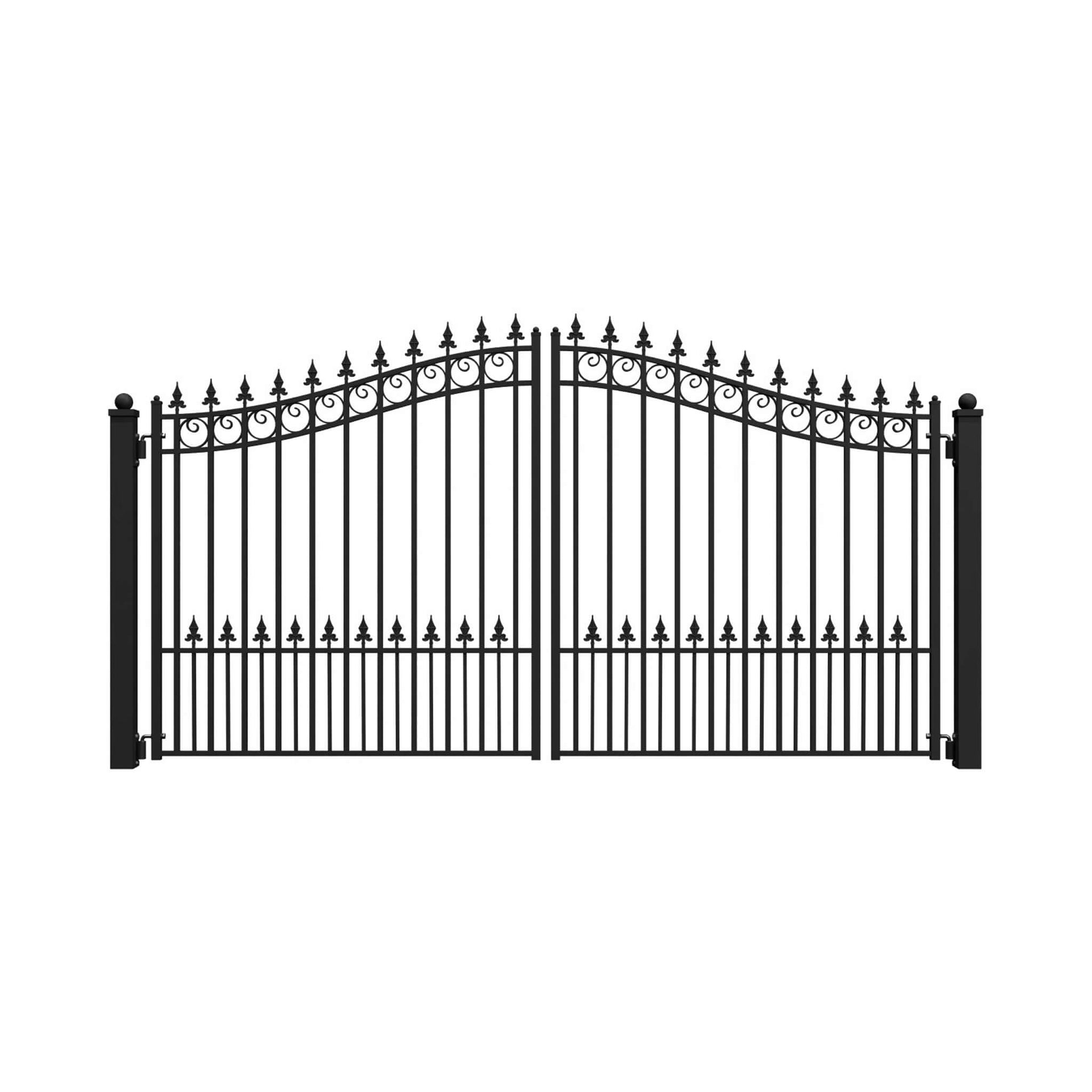 [12-18FT] Heavy-Duty Prague-Style Powder-Coated Galvanized Steel Dual Swing Driveway Gate (SAK48530)