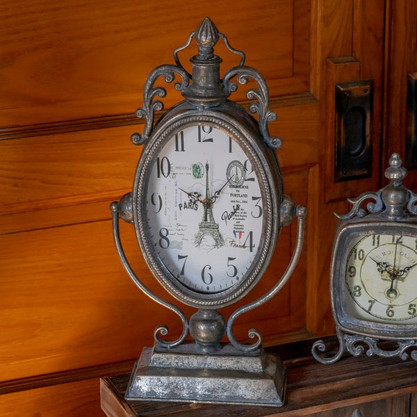 Set of 6 Assorted French Inspired Tabletop Clocks with Frosted Silver finish