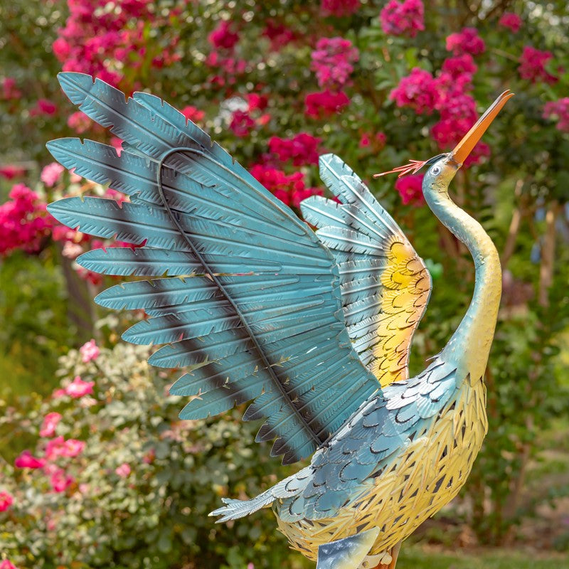 Set of 2 Small Iron Dancing Cranes Sculpture