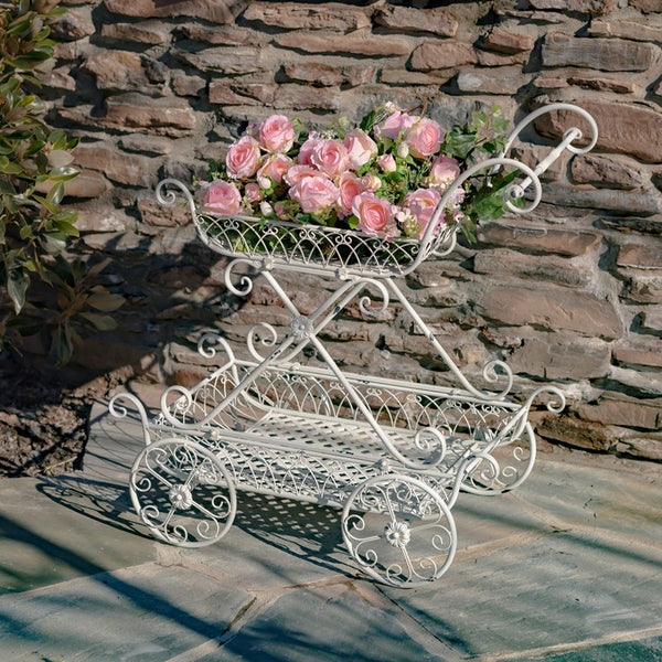 Two Tier Iron Flower Push Cart 