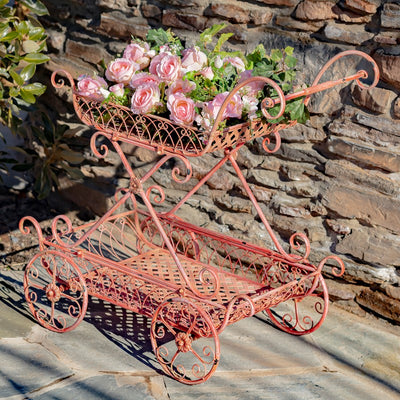 Two Tier Iron Flower Push Cart 