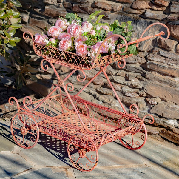 Two Tier Iron Flower Push Cart 