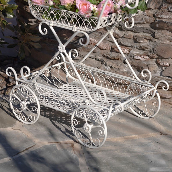 Two Tier Iron Flower Push Cart 