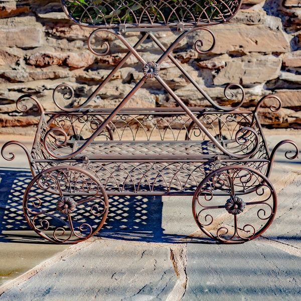 Two Tier Iron Flower Push Cart 
