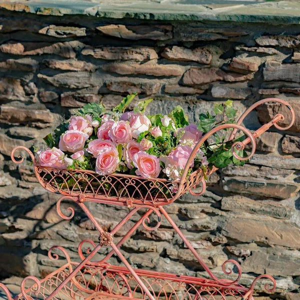 Two Tier Iron Flower Push Cart 