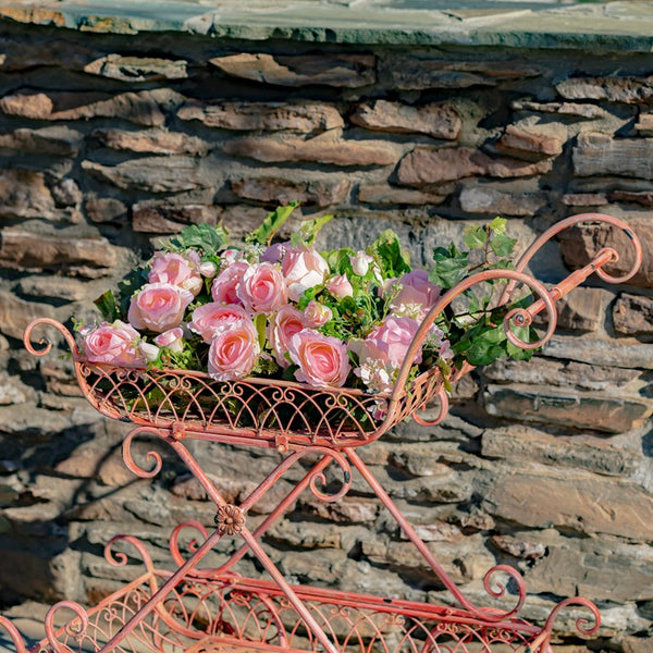 Two Tier Iron Flower Push Cart 