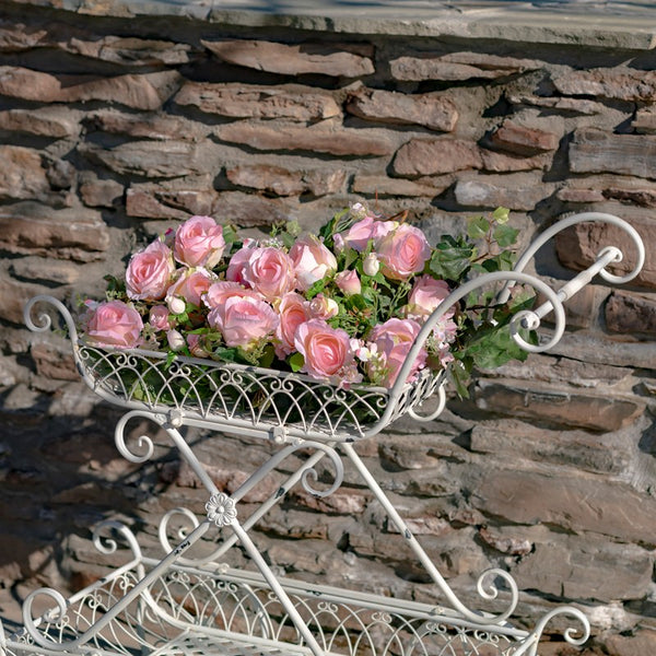 Two Tier Iron Flower Push Cart 