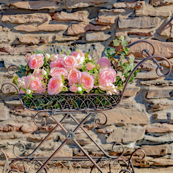 Two Tier Iron Flower Push Cart 