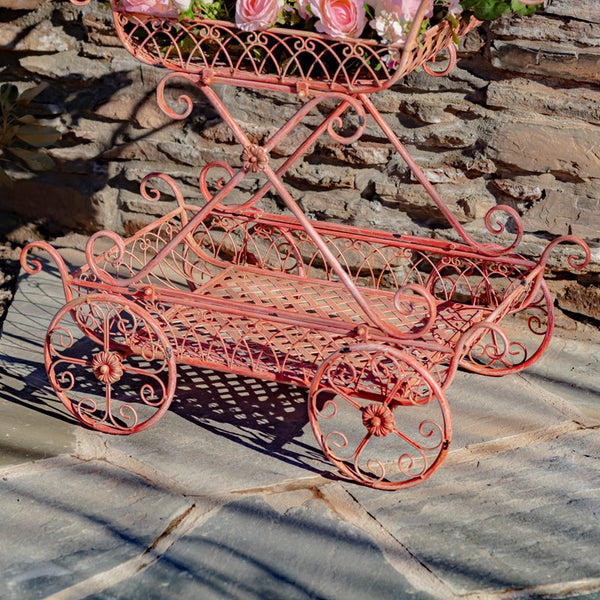 Two Tier Iron Flower Push Cart 