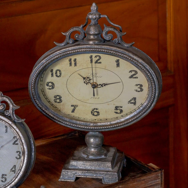 Set of 6 Assorted French Inspired Tabletop Clocks with Frosted Silver finish