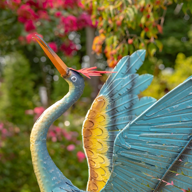 Set of 2 Small Iron Dancing Cranes Sculpture