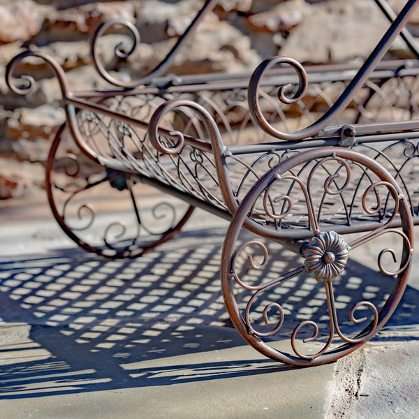 Two Tier Iron Flower Push Cart 