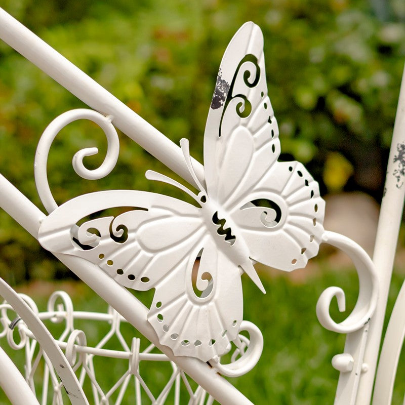 LARGE IRON BUTTERFLY BICYCLE PLANT STAND WITH 5 BASKETS IN WHITE 
